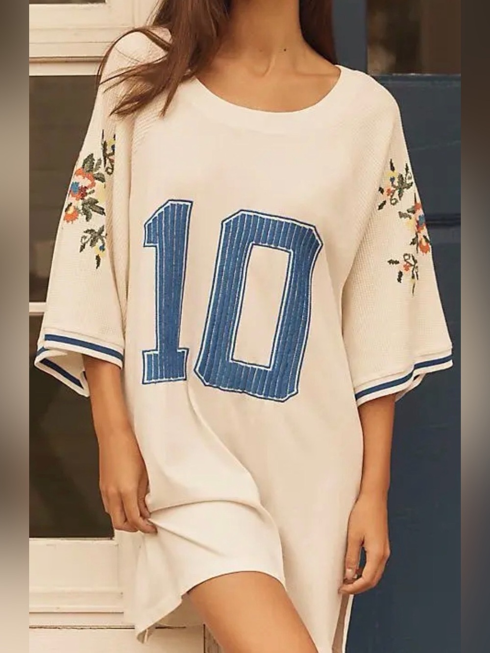 Anthropologie LyreBird Oversized Embroidered Sporty Tee XL